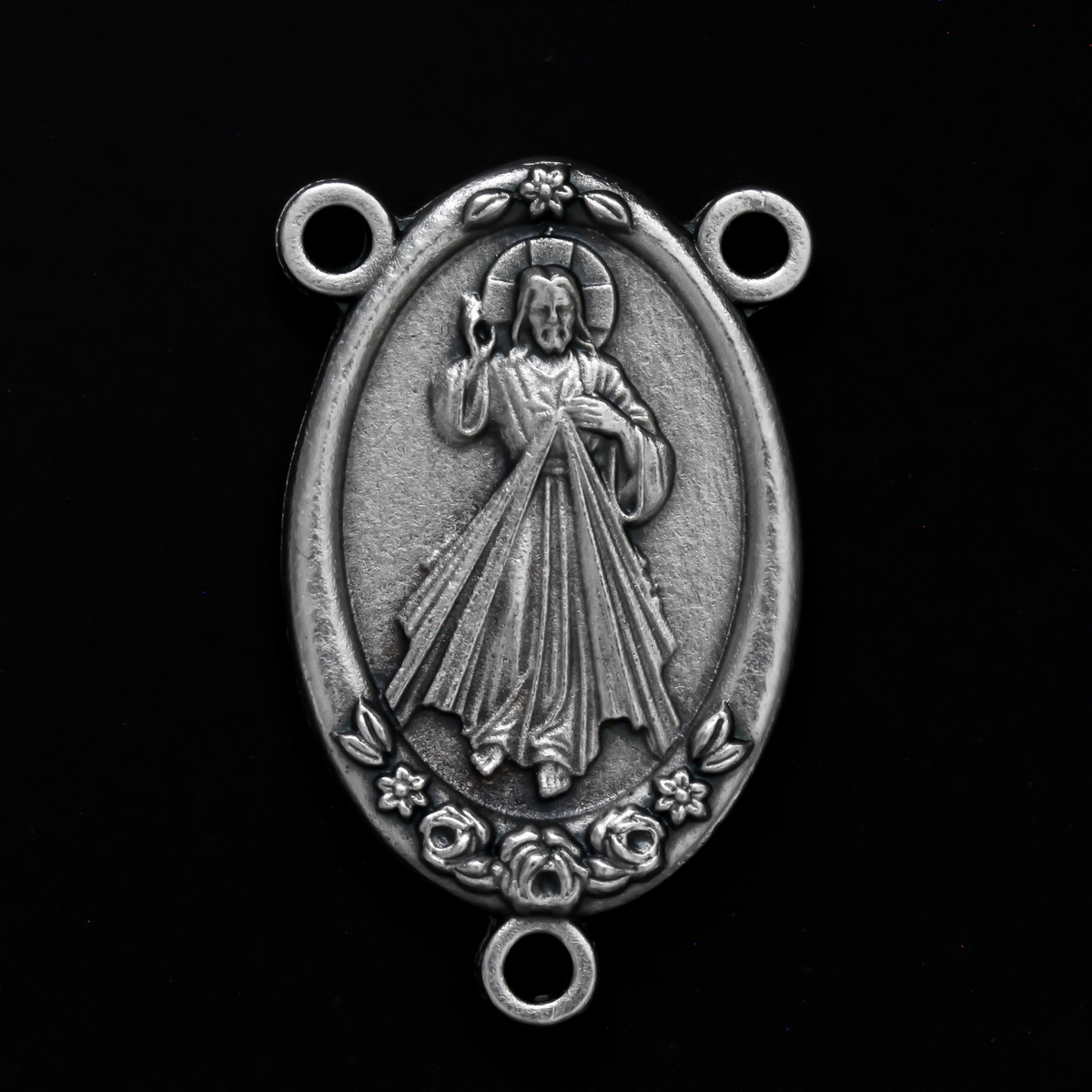 Large Rosary centerpiece that features Our Lady of Guadalupe on the front and the Divine Mercy of Jesus on the back