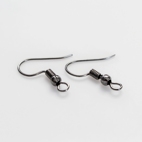 Copper earring hooks with a horizontal loop and a dark gray gunmetal finish