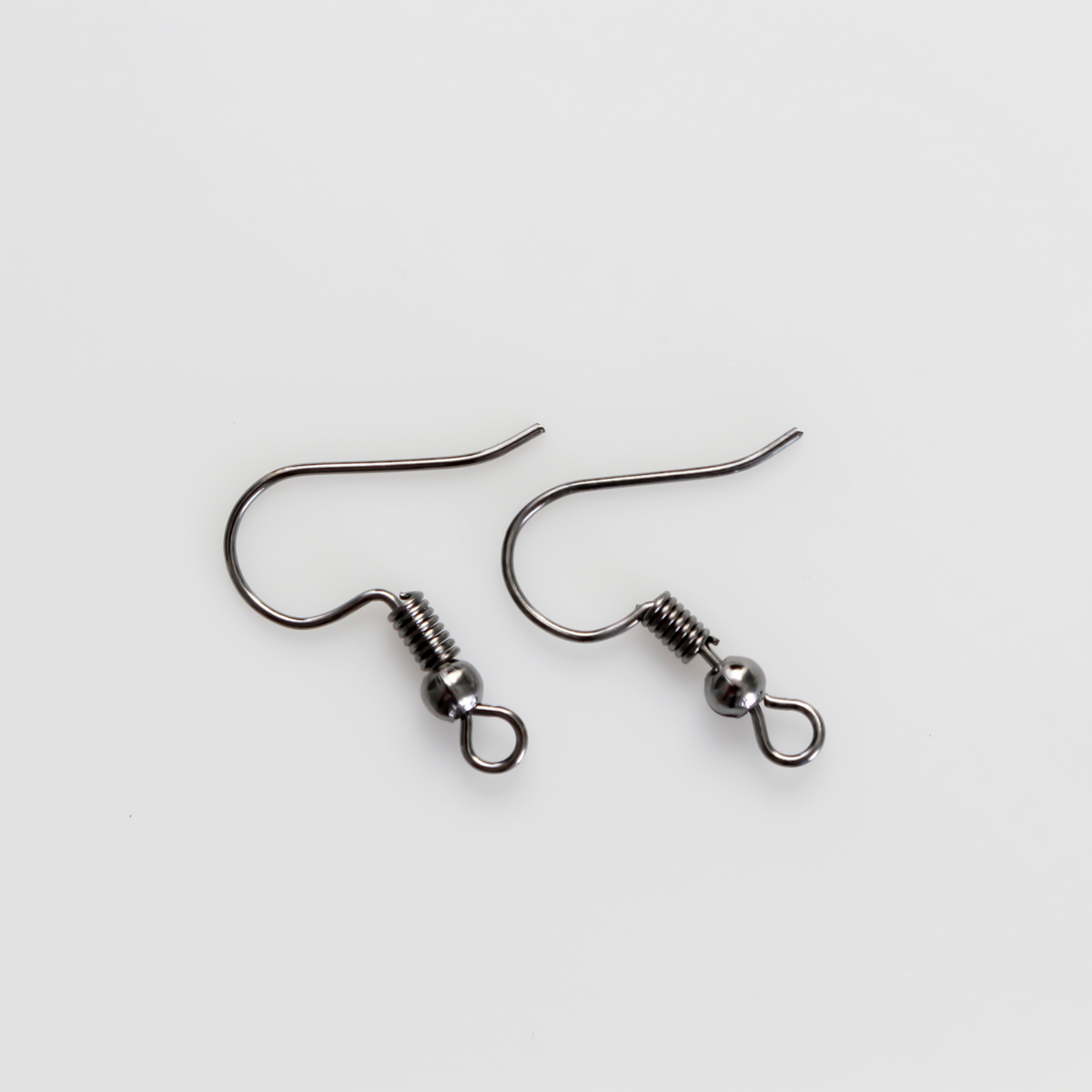 Copper earring hooks with a horizontal loop and a dark gray gunmetal finish