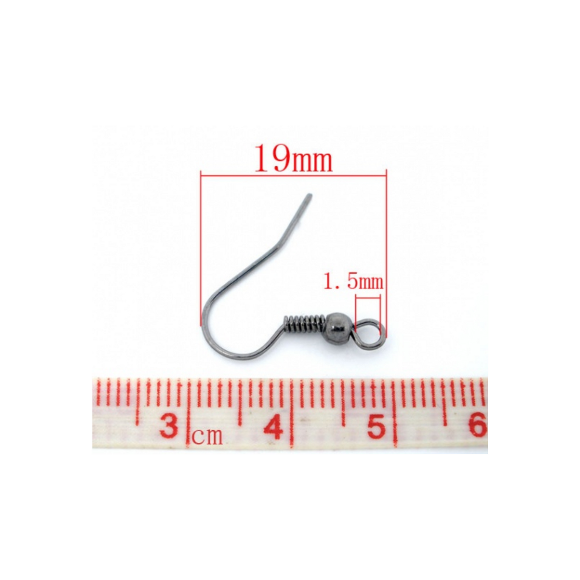 Copper earring hooks with a horizontal loop and a dark gray gunmetal finish