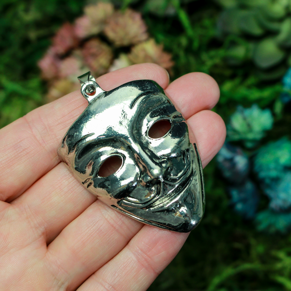 Large Guy Fawkes (Anonymous) Mask necklace pendant.