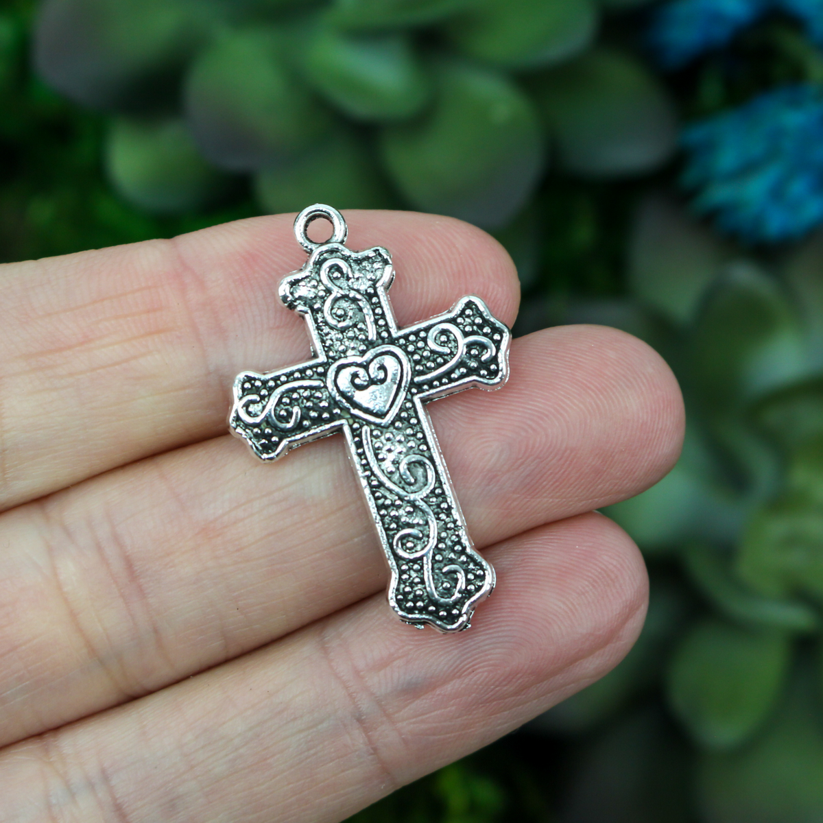 ornate heart cross charm pendant