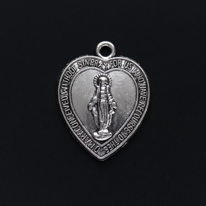 miraculous medal heart shaped charm in silver tone color