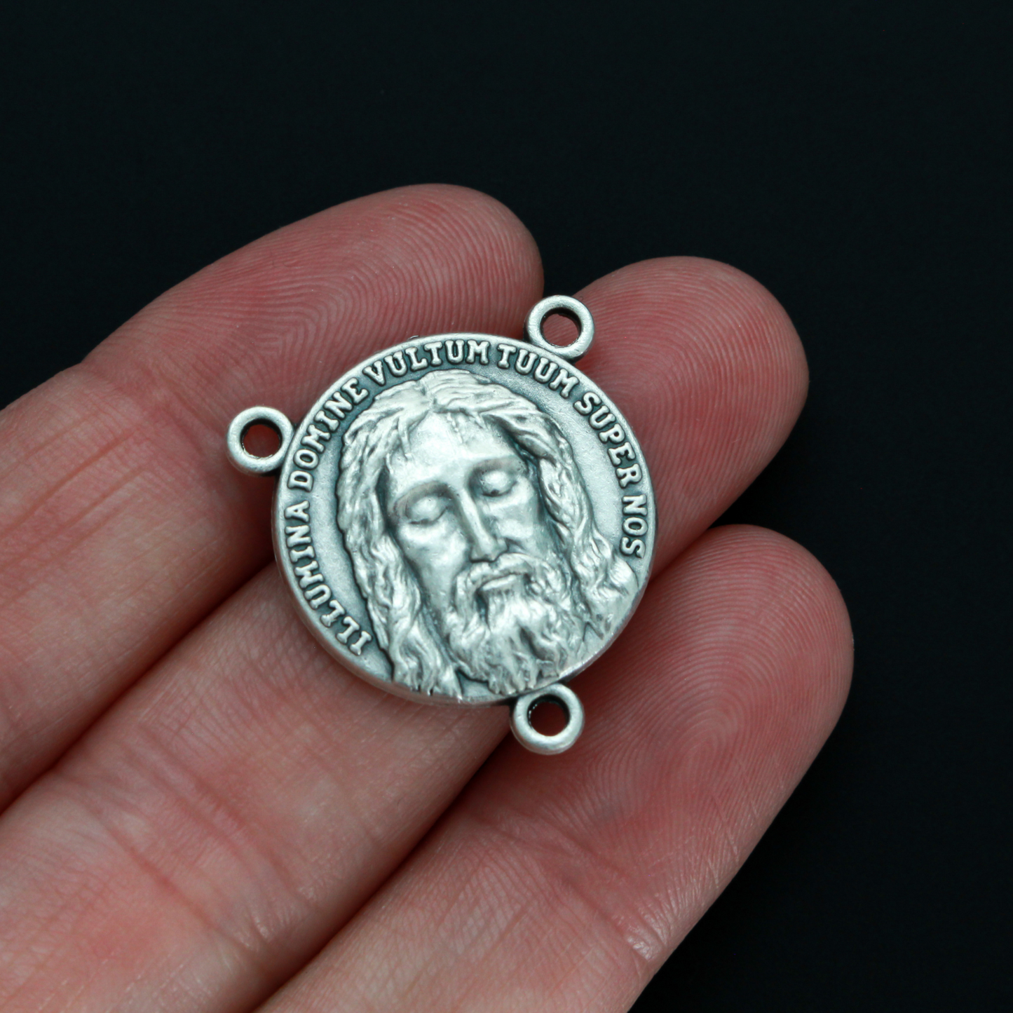 Beautifully detailed Holy Face of Christ rosary centerpiece