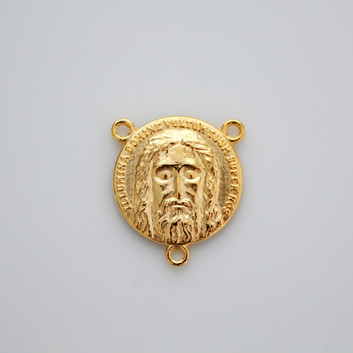 Beautifully detailed gold Holy Face of Christ rosary centerpiece