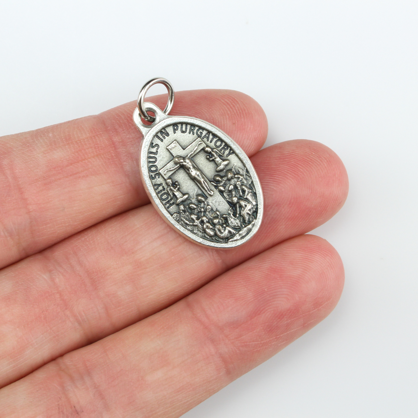 Holy Souls in Purgatory Medal - 1" Oval Silver Oxidized Made in Italy