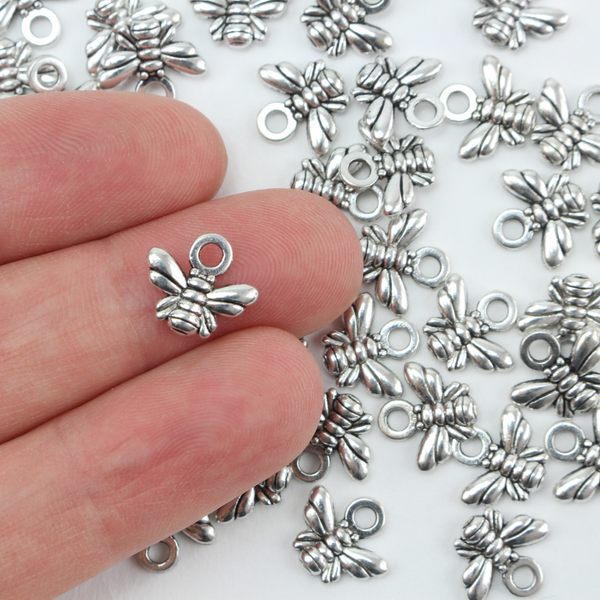 Silver Tone Honeybee Charms - Bumblebee Symbol of Chastity - 25pcs