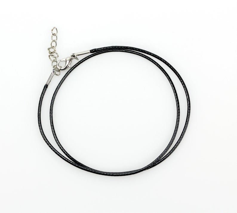Black Wax Cord Necklace 17.375" Long with 2" Extender Chain