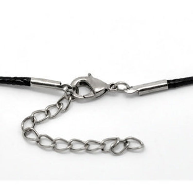 Black Wax Cord Necklace 17.375" Long with 2" Extender Chain