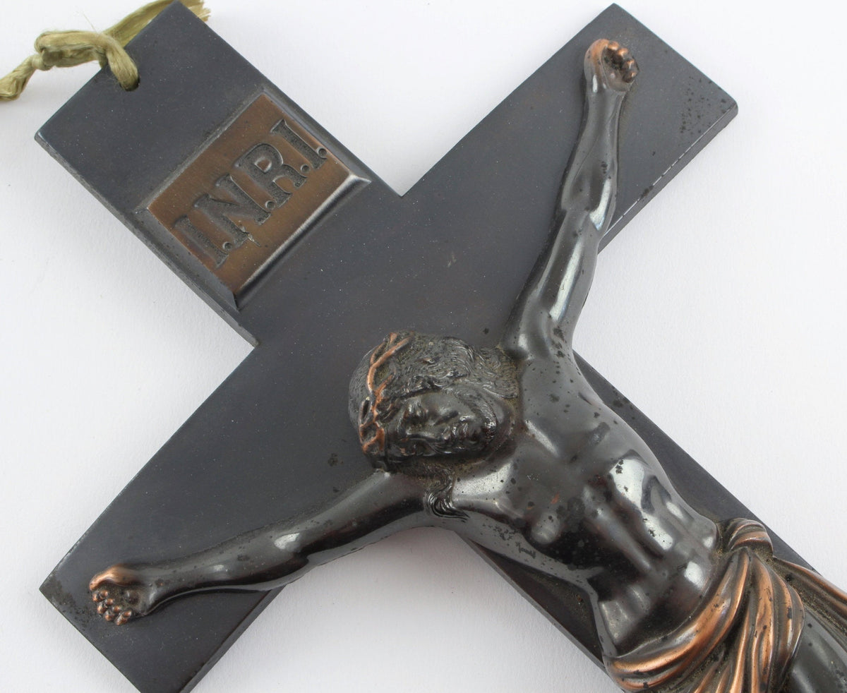 Vintage Large Coffin Crucifix - Vintage Funeral Memento - Metal Casket Crucifix Wall Hanging
