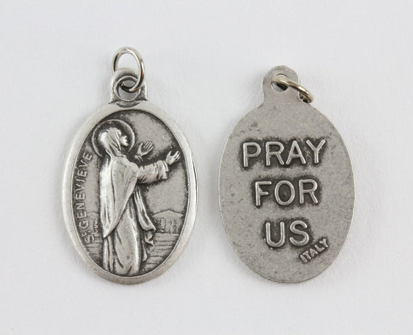 front and back view of die cast patron saint medal gabriel