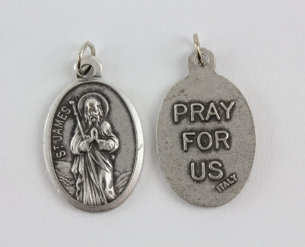 front and back view of die cast patron saint james medal 