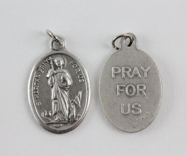 front and back view of die cast patron saint martha medal