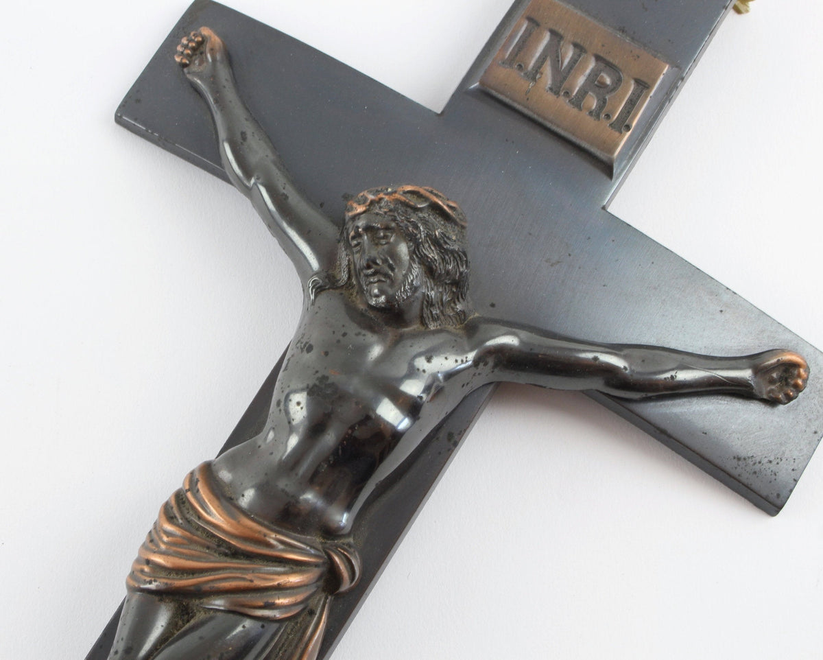 Vintage Large Coffin Crucifix - Vintage Funeral Memento - Metal Casket Crucifix Wall Hanging
