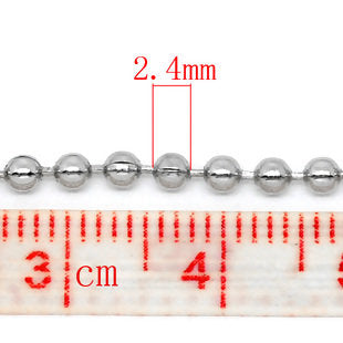 ruler measuring ball size on Silver Plated Ball Chain Necklace 