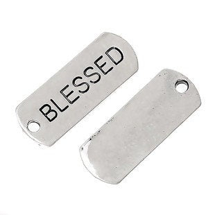 Blessed Inspirational Message Word Charms - Silver Tone 5pcs