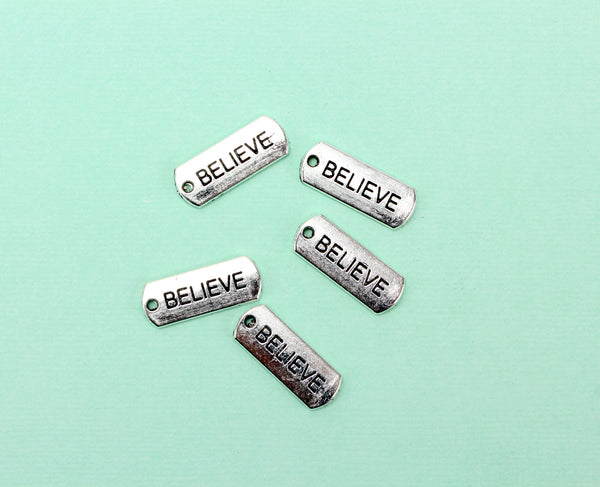 Believe Inspirational Message Word Charms - Silver Tone 5pcs