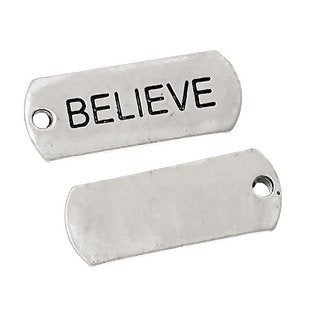 Believe Inspirational Message Word Charms - Silver Tone 5pcs
