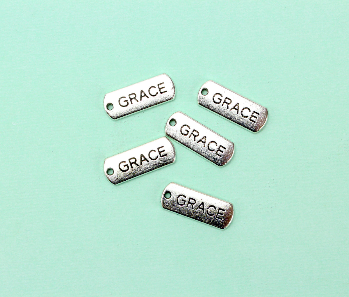 Grace Inspirational Message Word Charms - Silver Tone 5pcs