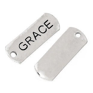 Grace Inspirational Message Word Charms - Silver Tone 5pcs