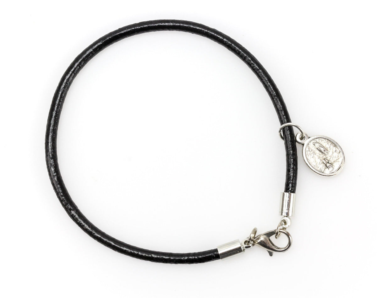 Black Leather European Style Charm Bracelet - 1pc