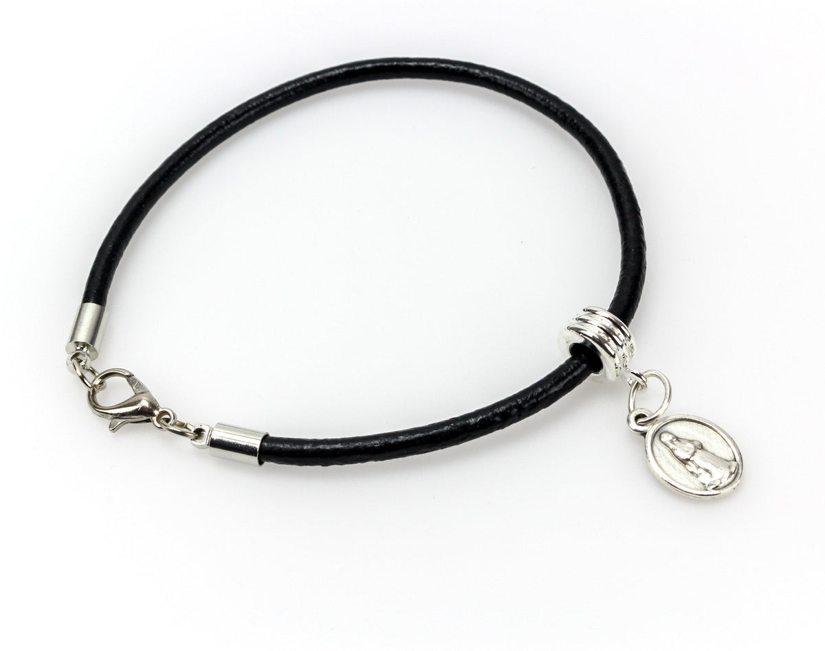 Black Leather European Style Charm Bracelet - 1pc