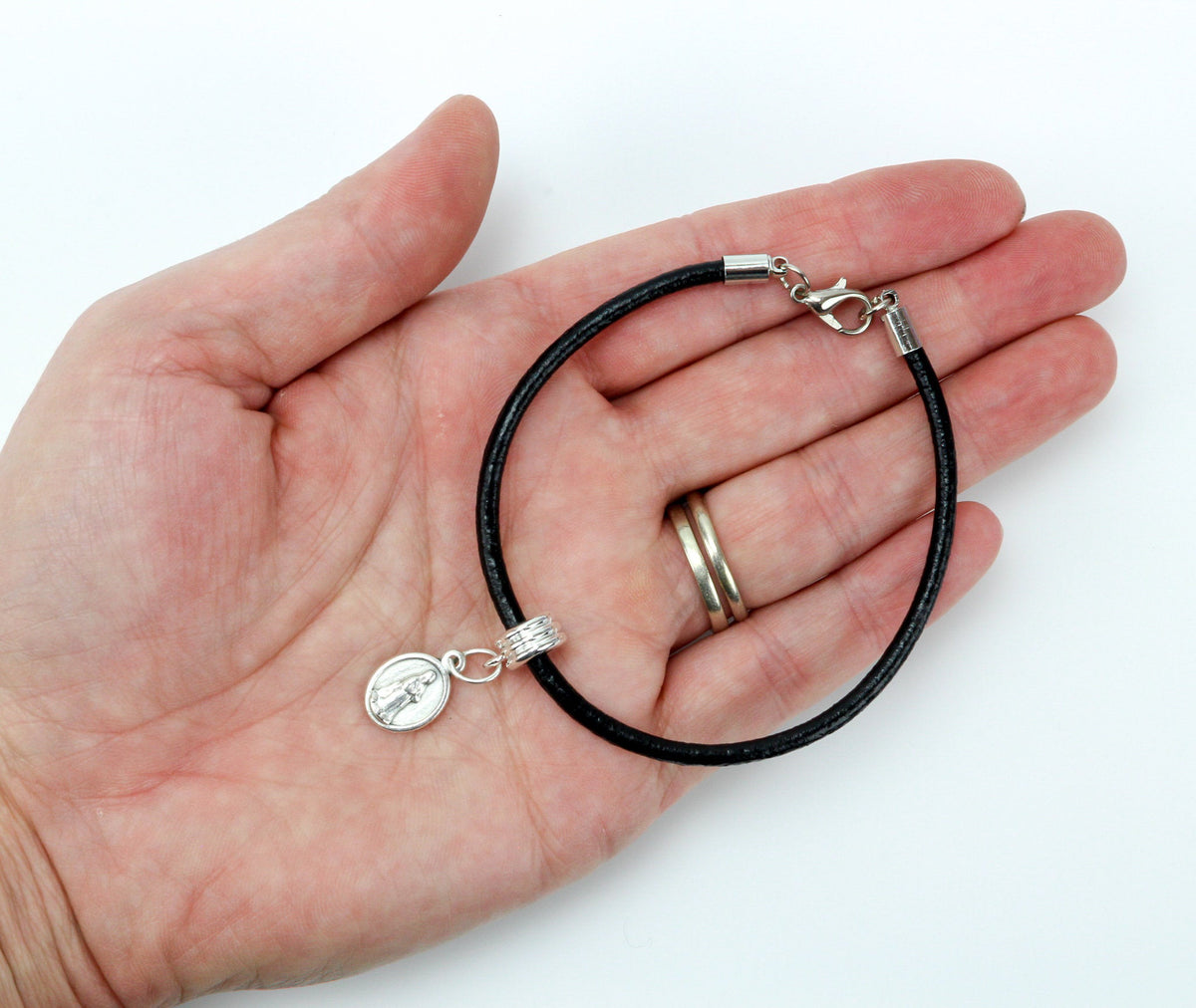 Black Leather European Style Charm Bracelet - 1pc