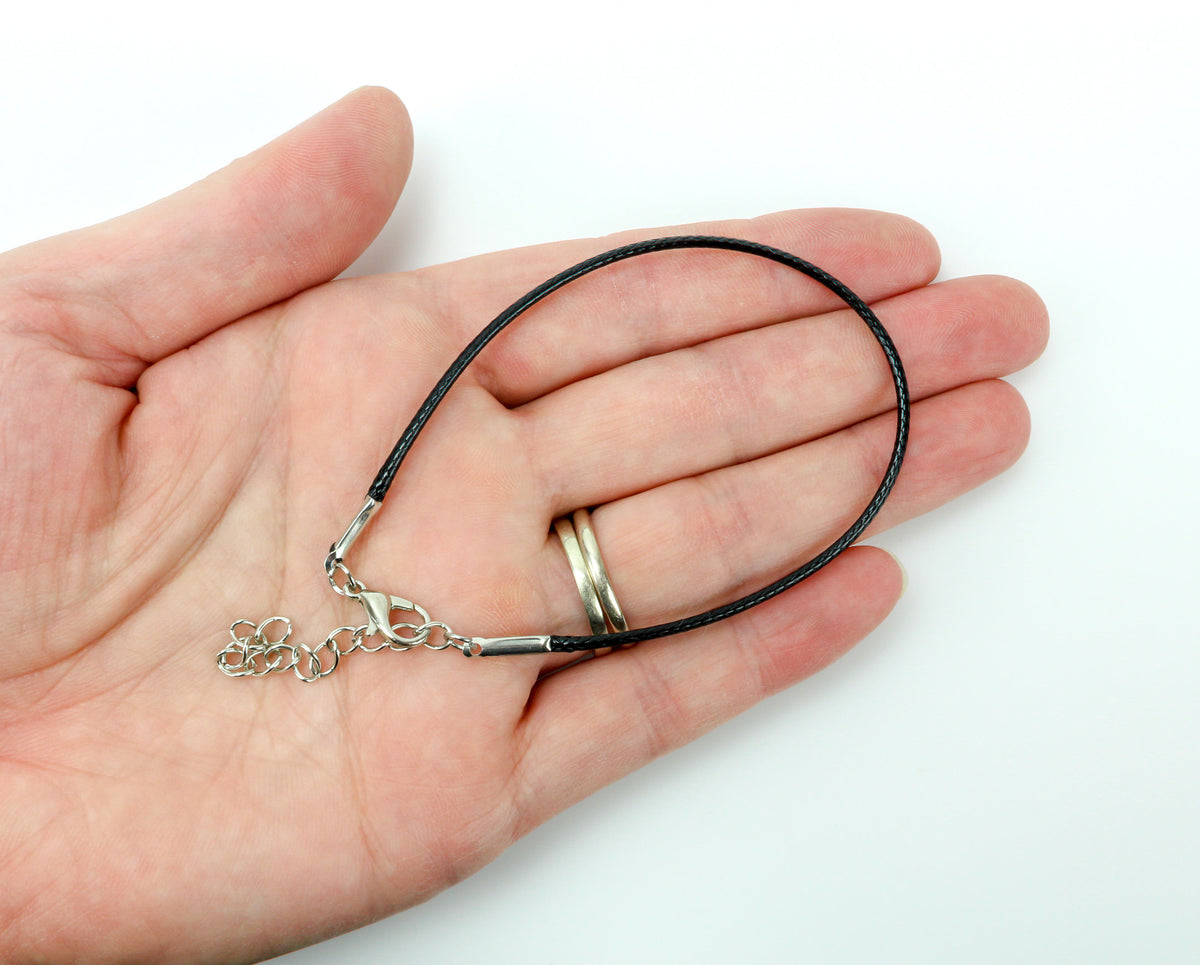 Black Wax Cord Bracelet with Lobster Claw Clasp