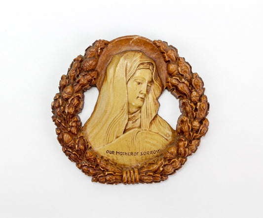 Vintage Syroco Style Our Mother of Sorrow Wall Plaque - Ornate Carved Relief Image Blessed Virgin Mary Wall Hanging