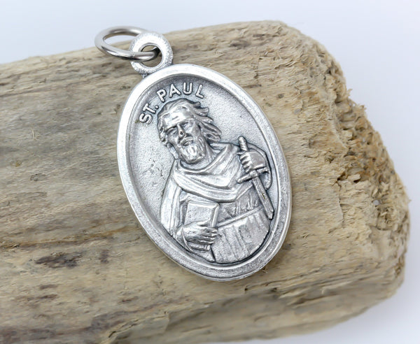 Saint Paul the Apostle die cast silver tone one inch oval medal