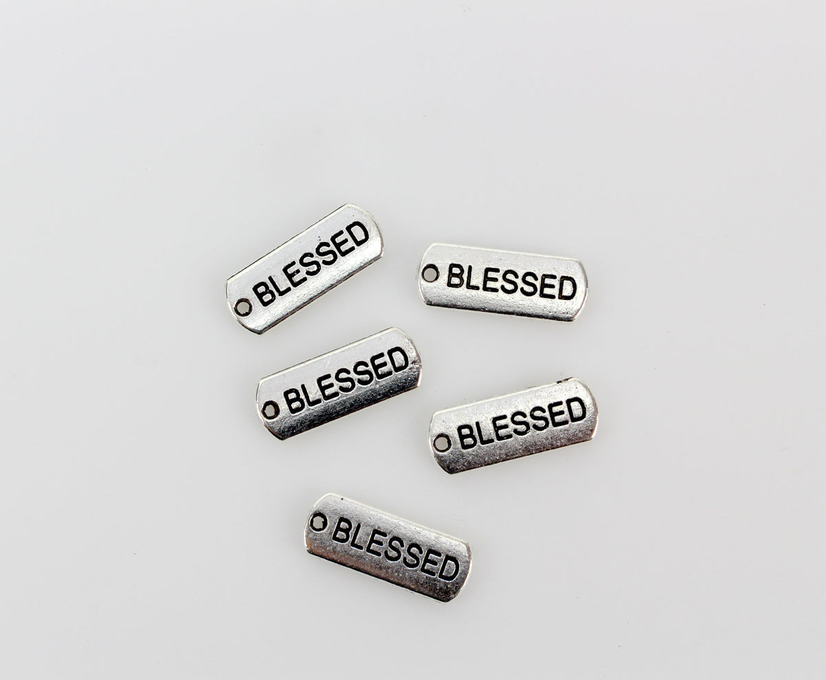 Blessed Inspirational Message Word Charms - Silver Tone 5pcs