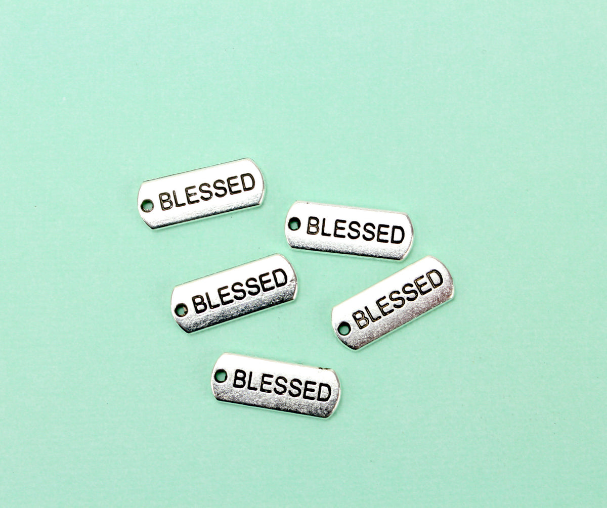 Blessed Inspirational Message Word Charms - Silver Tone 5pcs