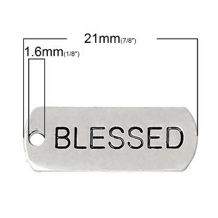 Blessed Inspirational Message Word Charms - Silver Tone 5pcs