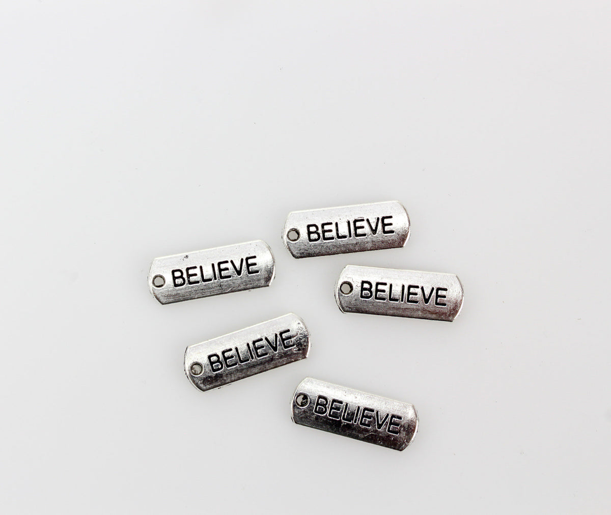 Believe Inspirational Message Word Charms - Silver Tone 5pcs