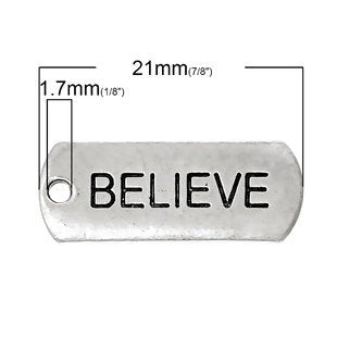 Believe Inspirational Message Word Charms - Silver Tone 5pcs