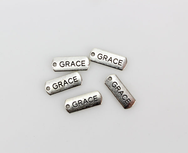 Grace Inspirational Message Word Charms - Silver Tone 5pcs
