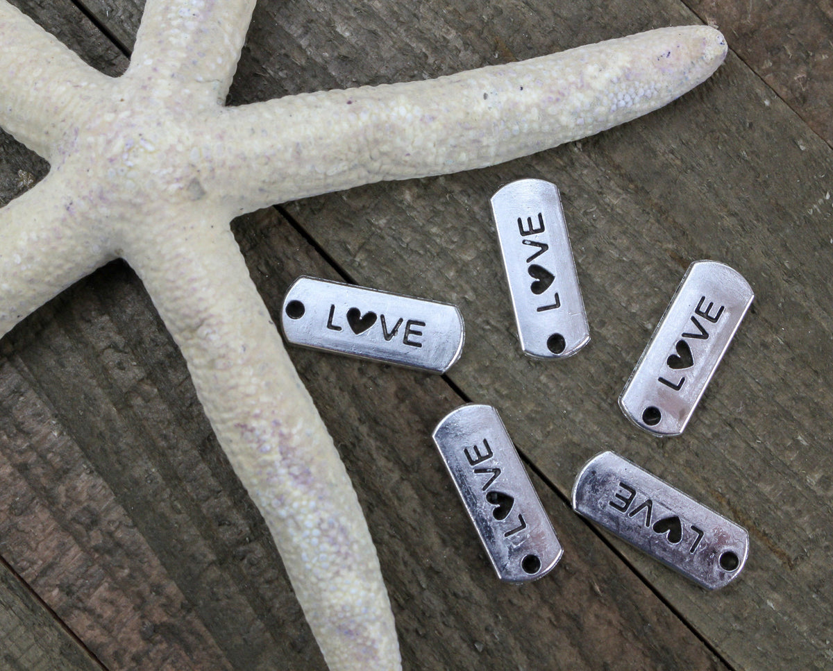 Love Inspirational Message Word Charms - Silver Tone 5pcs