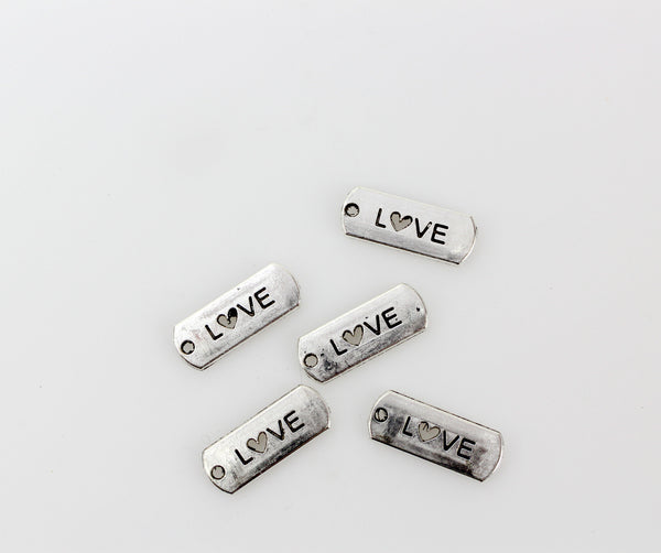 Love Inspirational Message Word Charms - Silver Tone 5pcs