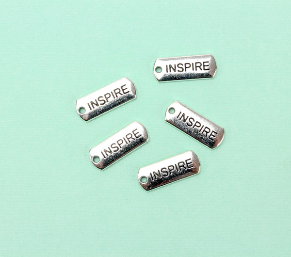 Inspire Inspirational Message Word Charms - Silver Tone 5pcs