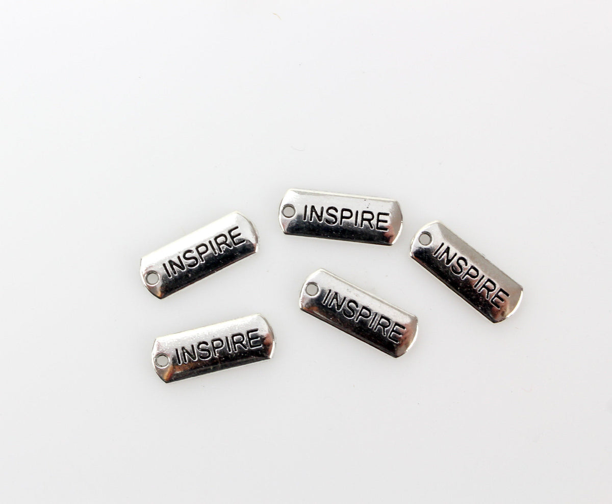 Inspire Inspirational Message Word Charms - Silver Tone 5pcs