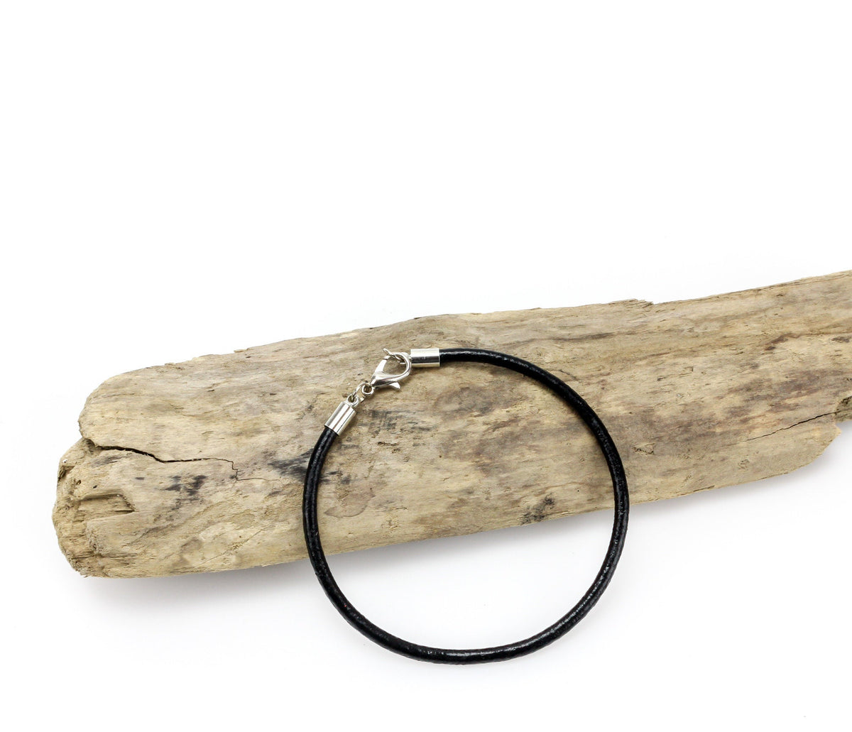 Black Leather European Style Charm Bracelet - 1pc