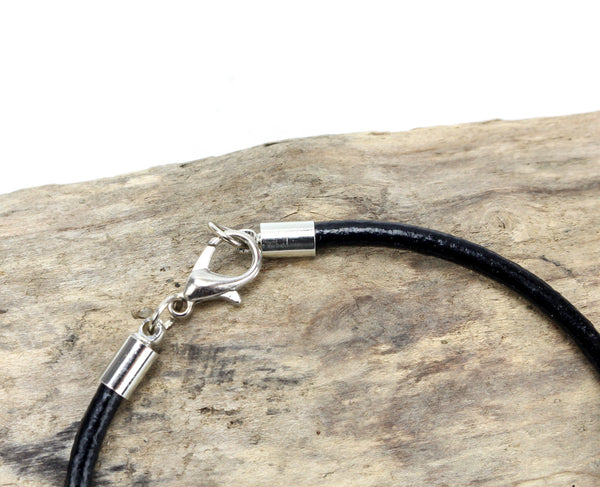 Black Leather European Style Charm Bracelet - 1pc