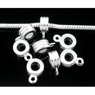 Silver Plated Rope Bails Beads that fit European Style Bracelets 5pcs