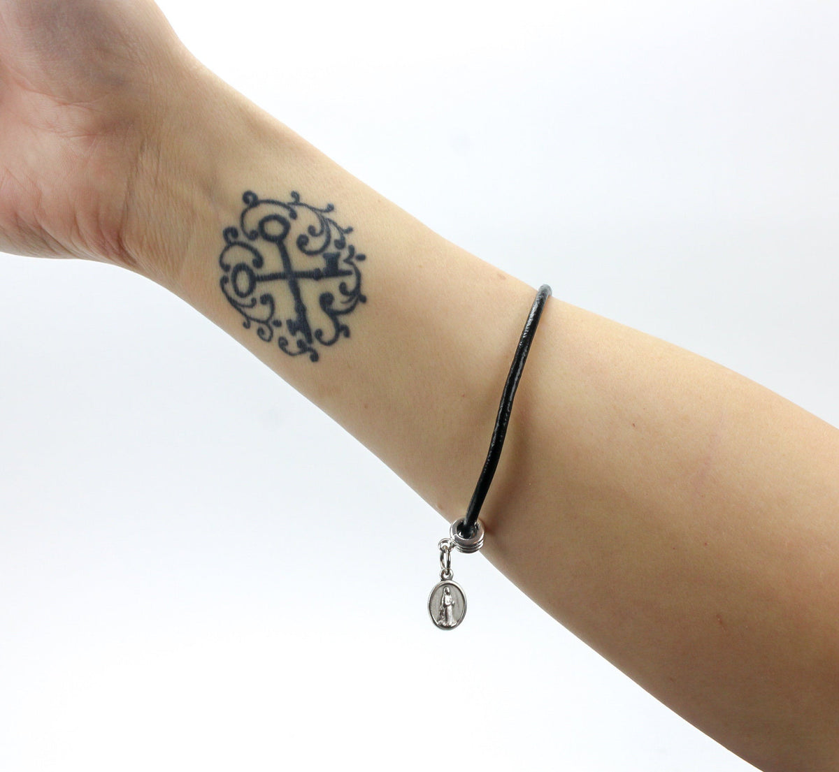 Black Leather European Style Charm Bracelet - 1pc