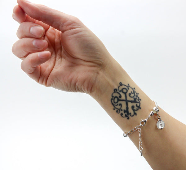 womans wrist tattoo wearing European Style Snake Chain Charm Bracelet