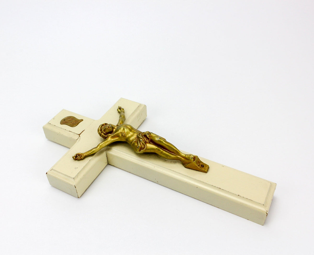 Vintage Wooden Coffin Crucifix with Death Certificate - 1940s Funeral Memorabilia - Wooden Crucifix Cross Wall Hanging