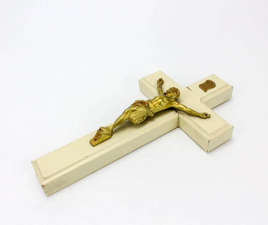 Vintage Wooden Coffin Crucifix with Death Certificate - 1940s Funeral Memorabilia - Wooden Crucifix Cross Wall Hanging