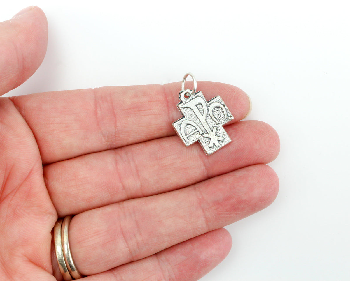 Alpha Omega Cross Pendant - Silver Chi Rho Jesus Christogram 1pc
