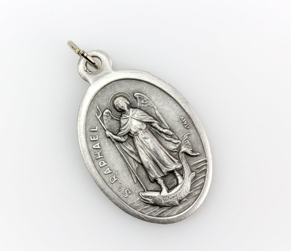 archangel raphael silver tone die cast oval medal