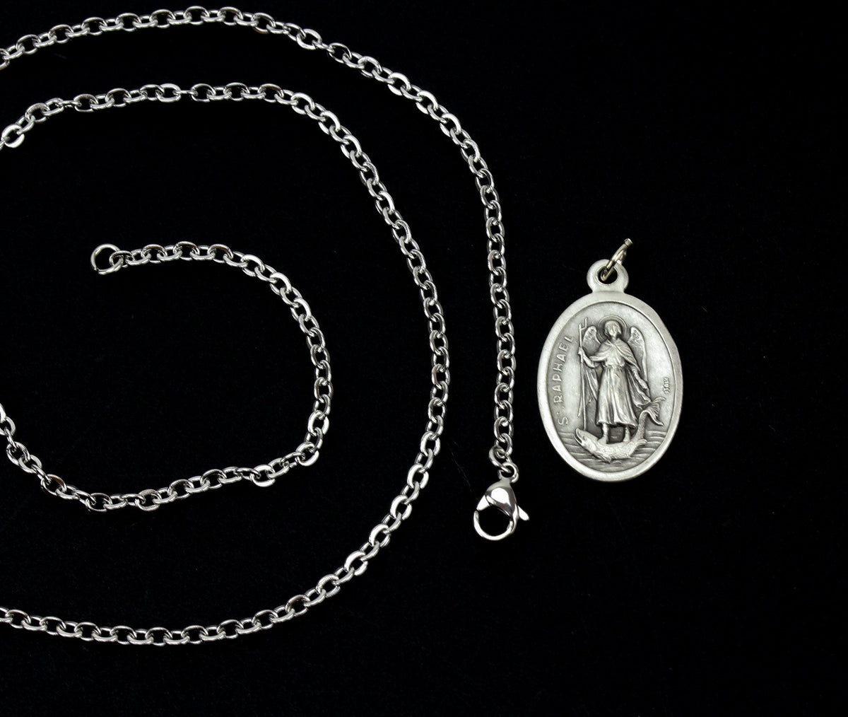 Stainless Steel Link Cable Chain Necklace next to charm